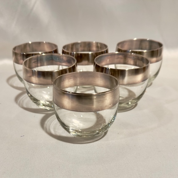 Mid-Century Dorothy Thorpe Rock Glasses Punch Cups Silver Rim Set of 6 - Picture 2 of 3
